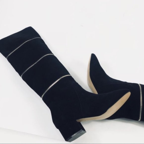 Botkier Black Suede Gold Zipper Over the Knee Boots Size 8 Brand New - Picture 6 of 8